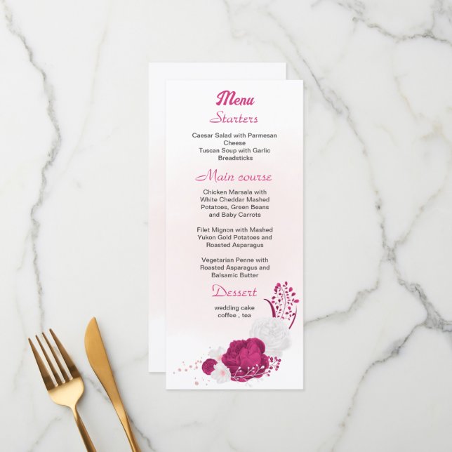 Menu fuchsia e casamento floral branco (Frente/Verso In Situ)