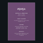 Menu Gabinete de Script Minimalista Moderno | Casamento<br><div class="desc">Este elegante e minimalista cartão de cardápio apresenta a tipografia moderna da escrita e texto limpo,  sans serif para um simples e na moda,  roxo e design branco que você vai adorar.</div>