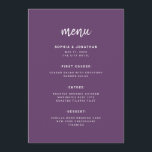 Menu Gabinete de Script Minimalista Moderno | Casamento<br><div class="desc">Este elegante e minimalista cartão de cardápio apresenta a tipografia moderna da escrita e texto limpo,  sans serif para um simples e na moda,  roxo e design branco que você vai adorar.</div>