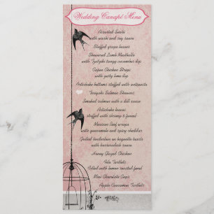 Menu Gaiola de Pássaros Rosa Antigo Damask Save the Dat