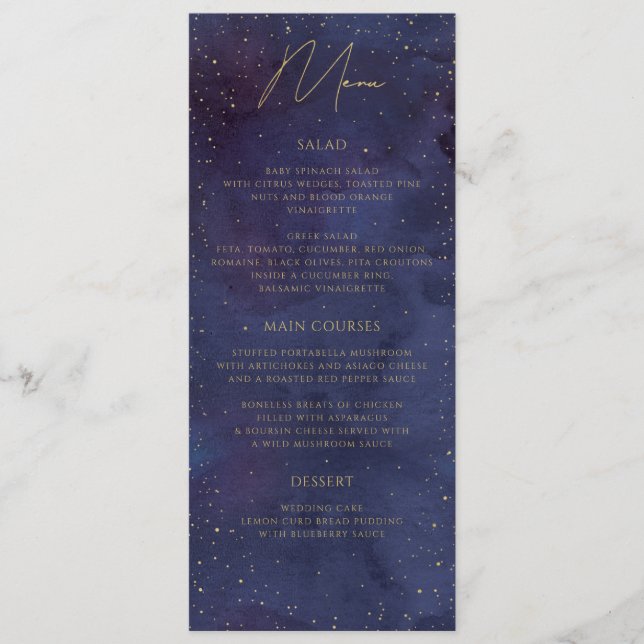 Menu Galaxy Starry Night Celestial Casamento Dourado Ro (Frente)