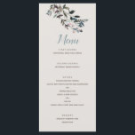 Menu Garden Crest | casca | Script De Casamento<br><div class="desc">Este elegante e chic menu de casamento mostra os florais de aquarela pintados em tons azuis e cor-de-rosa e vem com um padrão floral correspondente no verso. Personalize-o com seu próprio texto usando os modelos fornecidos. A cor de fundo é definida para uma cor neutra da casca do ovo, e...</div>