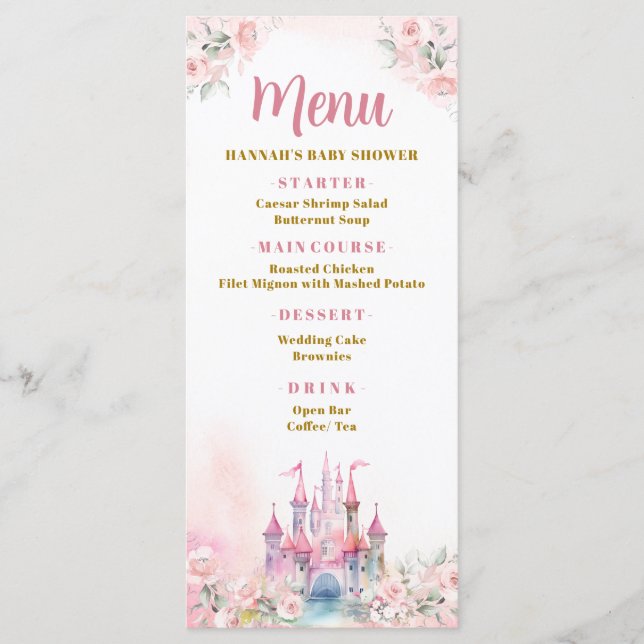 Menu Garota Princesa Real Castelo Quinta Aniversário (Frente)