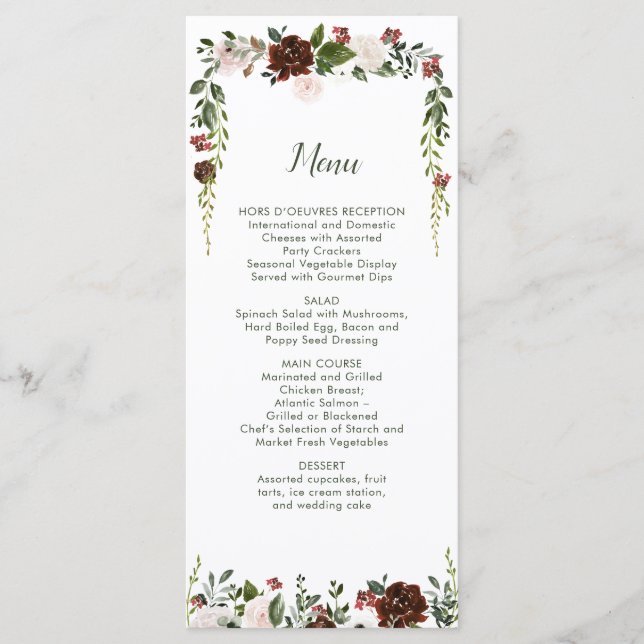 Menu Garrafa Floral Floresta Verde Marfim Vermelho Indi (Frente)
