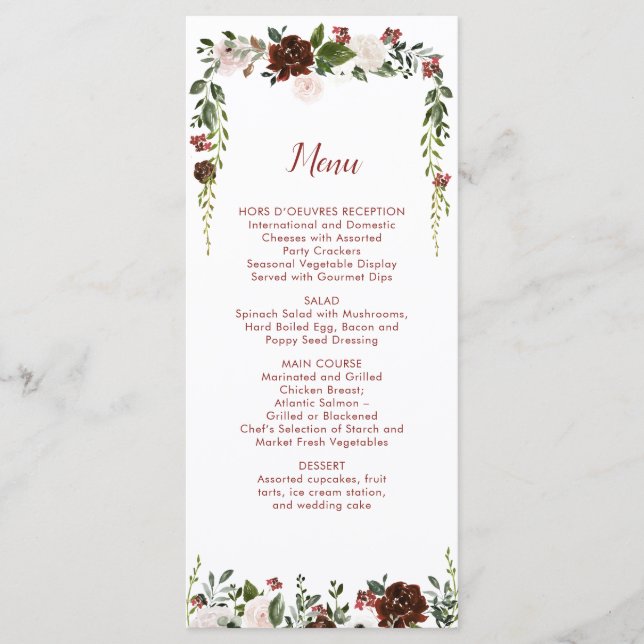 Menu Garrafa Floral Floresta Verde Marfim Vermelho Indi (Frente)