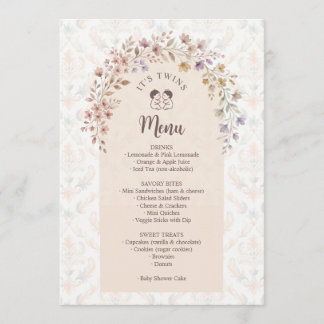 Menu Gêmeos Caprichosos Chamada Para Chá de Bebê Floral