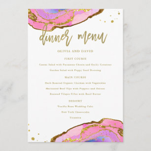 Menu Geode azul e Dourado cor-de-rosa que Wedding