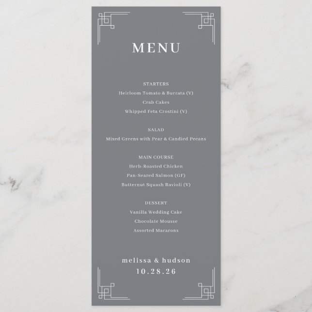 Menu Geométrico Cinza Elegante (Frente)