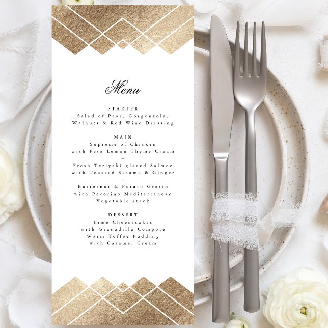 Menu Geométrico Dourado Gatsby Deco Wedding (Criador carregado)