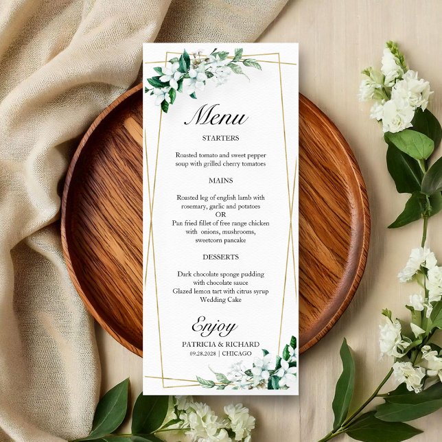 Menu Geométrico Floral Greenery Wedding (Criador carregado)
