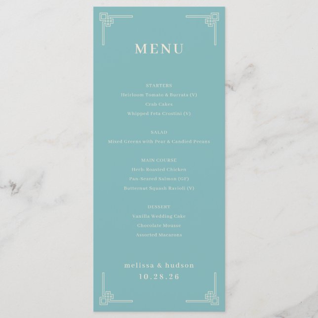 Menu Geométrico Verde Água Sofisticado (Frente)