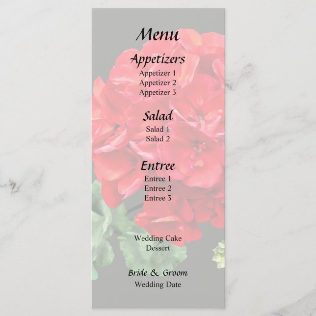 Menu Gerânio Vermelho Brilhante (Frente)