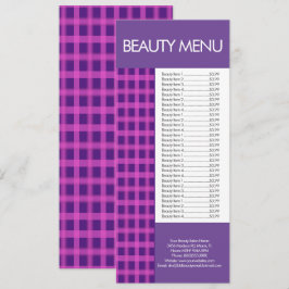Menu Gingham Rosa Púrpura de Maqueamento de Beleza