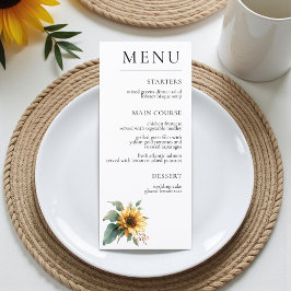 Menu Girassol Aquarela Folhagem Rústica Casamento