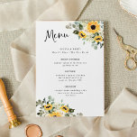 Menu Girassol Russo | Casamento Simples Por Aquarela<br><div class="desc">Esses lindos e rústicos menus de casamento apresentam buquês boêmicas de cor aquática de girassóis amarelos ouros e folhas botânicas verdes com tipografia casual boho,  sobre fundo branco com camadas de cor aquática neutra e quente.</div>