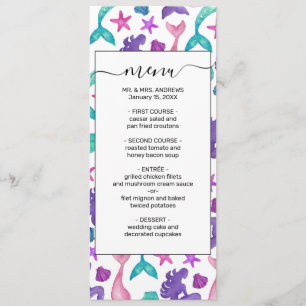 Menu Girly Watercolor Sereids Tales Seashells Patternos