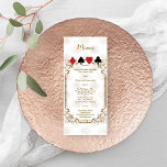 Menu Glam Dourado White Art Deco Casino Casino<br><div class="desc">Casino único Royale, design de cartão com tema de arte. Apresenta o estilo antigo de deco artístico, uma antiga estrutura Hollywood de 1920 itinerante com folha de ouro falsa Fleur-de-lis, com um traje de cartas em fundo de Deco Arte Negra dourada. No verso, o padrão e as iniciais do Deco...</div>