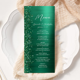 Menu Glam Emerald Green Glitter Bruche Metal Casamento