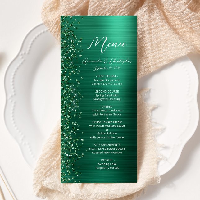 Menu Glam Emerald Green Glitter Bruche Metal Casamento (Criador carregado)