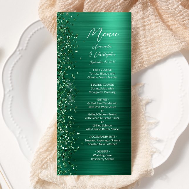 Menu Glam Emerald Green Glitter Bruche Metal Casamento (Criador carregado)