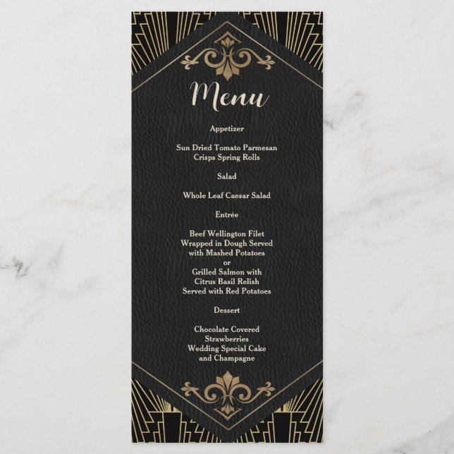 Menu Glam Roaring 20s Great Gatsby Art Deco Wedding (Frente)