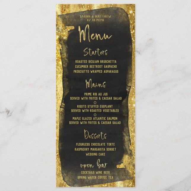 Menu Glama de Caligrafia de Script Preto e Dourado (Frente)