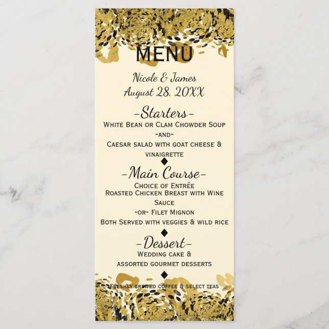 Menu Glamouroso de Onça Exótica Dourada e Preta da (Frente)