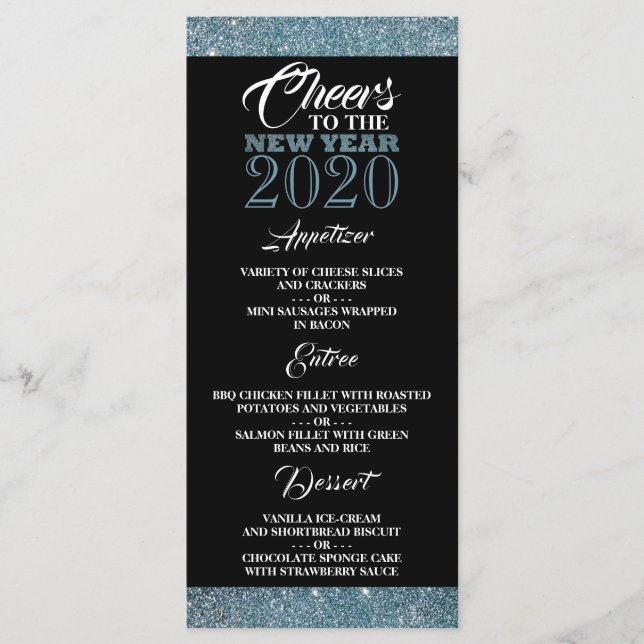 Menu Glitter Azul - Stripes, Ano Novo (Frente)