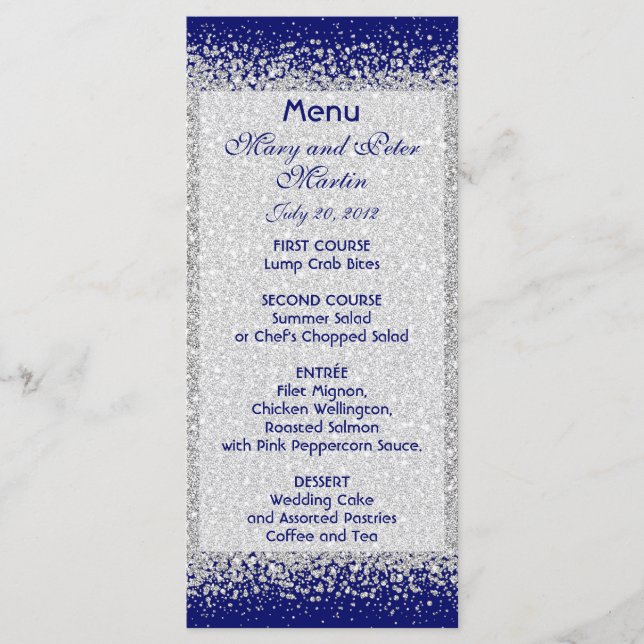 Menu Glitter prateado Confetti no Royal Blue (Frente)