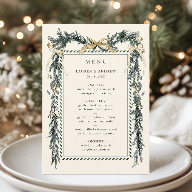 Menu Gold Bow & Greenery Garland Ivory Wedding  (Criador carregado)