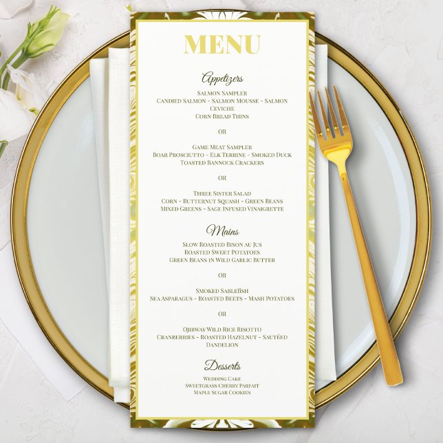Menu Gold Green Damask Wedding (Criador carregado)