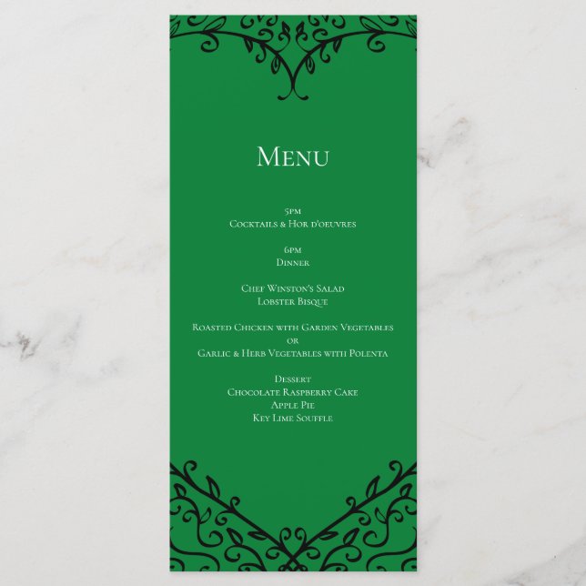 Menu Gótico Plano de Coração Verde e Preto (Frente)