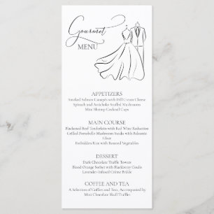 Menu Gourmet de Casamento de Vestido e Tux B&W Ele