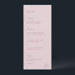Menu Grace Muted Pink Modern Wedding<br><div class="desc">Menu de casamento moderno com um design geométrico simples e mínimo, com uma linha vertical ao longo do lado esquerdo, com o menu em alinhamento esquerdo. Os cabeçalhos estão em um roteiro de escrita manual para um toque elegante. No canto inferior direito está seu monograma inicial sobre uma pequena linha...</div>