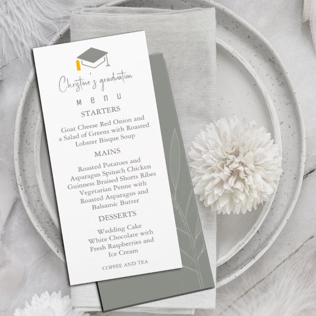 Menu Graduação em Segundo Plano Verde do Modern Sage (Modern handwritten calligraphy font and sage green background Graduation Menu #graduationinvitation)