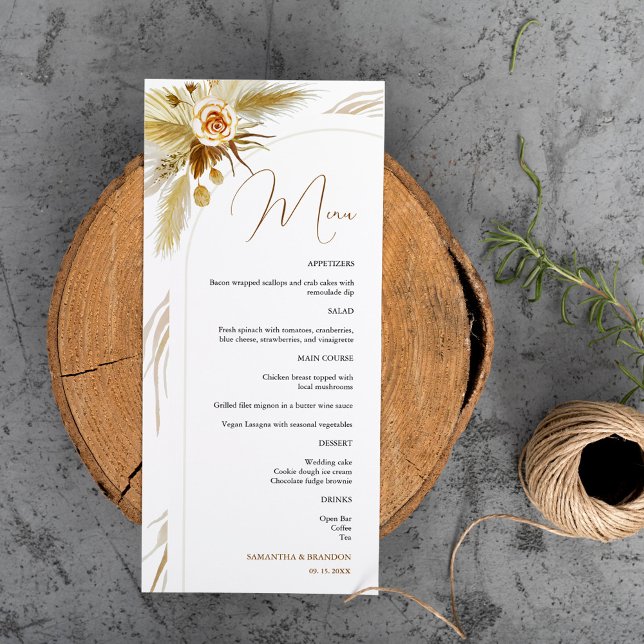 Menu grama das pampas tropical casamento boho aquarela (Criador carregado)