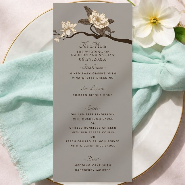 Menu Gray Elegant Vintage Magnolia Wedding (Criador carregado)