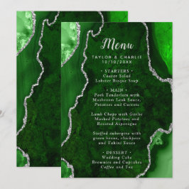 Menu Green and Silver Agate Marble Wedding