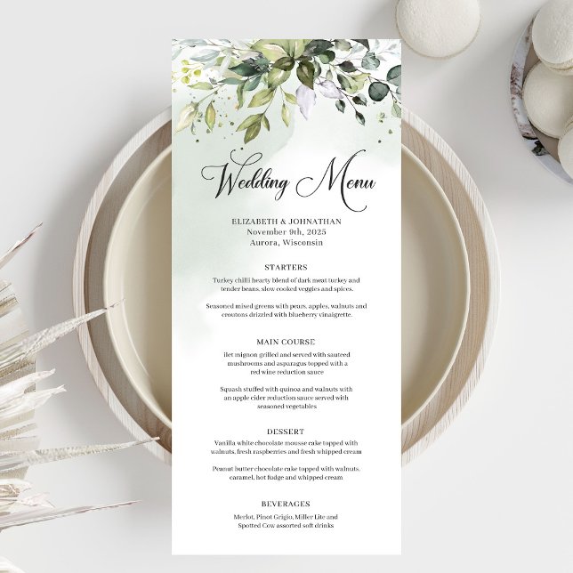 Menu Greenery Boho foliage janto de casamento eucalipto (Greenery boho foliage eucalyptus wedding dinner menu)