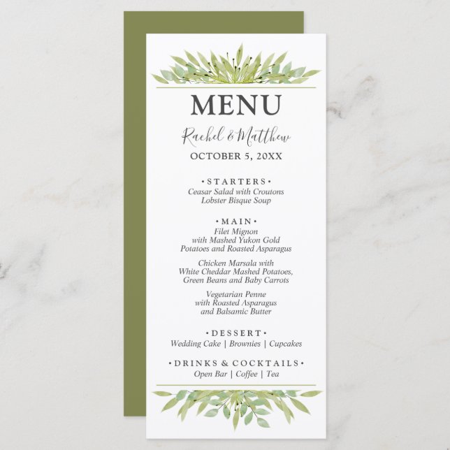 Menu Greenery Foliage Wedding (Frente/Verso)