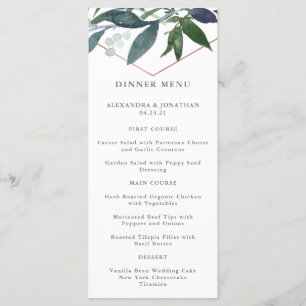 Menu Greenery Geo Casamento em Dourado Rosa