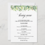 Menu Greenery Summer Destination Kissing<br><div class="desc">Este cardápio verde de beijo de verão é perfeito para uma simples recepção de casamento. Folhas de cor verde desenhadas à mão,  folhagem adornam quadros geométricos idílicos,  esfregando estilo e classe para embelezar seus cartões de ocasião.</div>