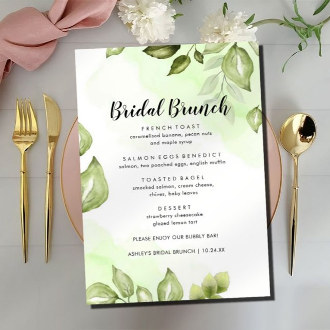 Menu Greenery Watercolor Floral Bridal Brunch (Criador carregado)