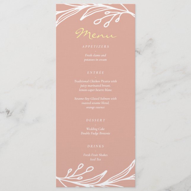 Menu Grinalda de folhas cor-de-rosa casamento chinês du (Frente)