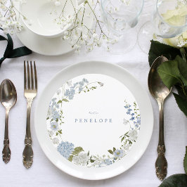 Menu Grinalda Floral Azul Suave Delicada Personalizada