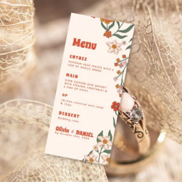Menu Groovy Floral Vintage Retro Wedding