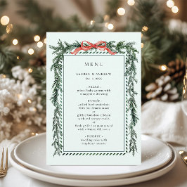 Menu Guirlanda de pinheiro em aquarela casamento verde