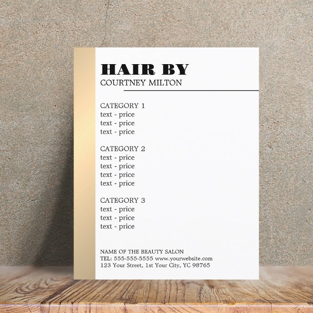 Menu Hairstylist de Linha Dourada Mínima de Falso  (Criador carregado)