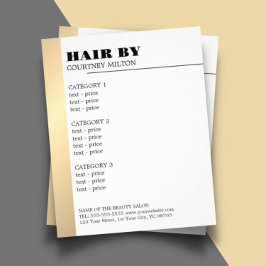 Menu Hairstylist de Linha Dourada Mínima de Falso 