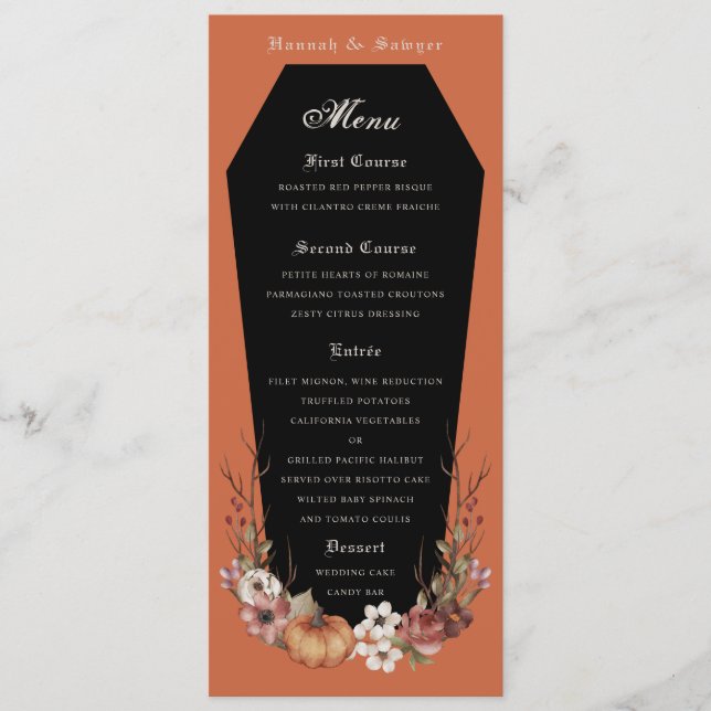 Menu Halloween Vampire Coffin Festa de casamento Terrac (Frente)